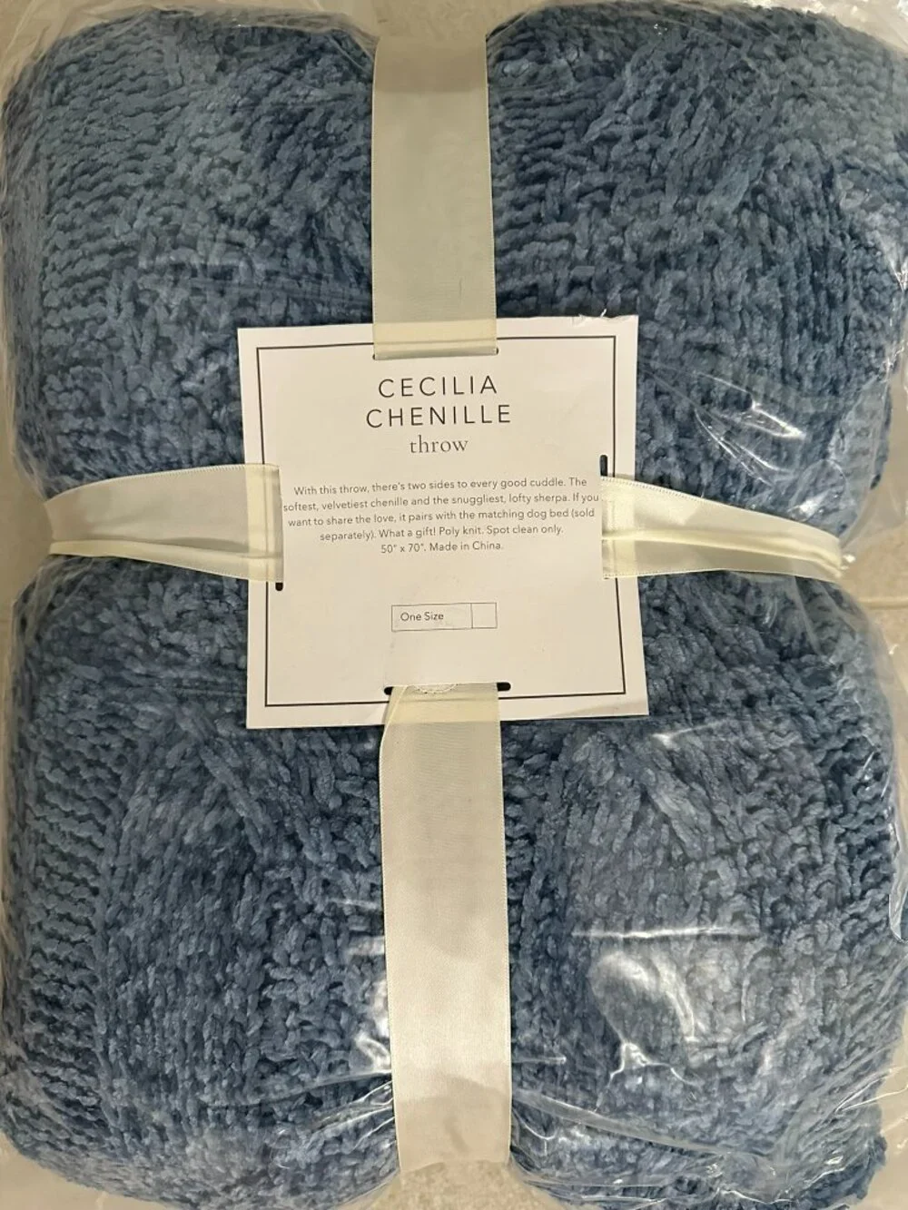 NEW Soft Surroundings CECILIA CHENILLE & SHERPA Throw Blanket Blue 50 X 70